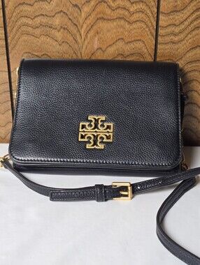 Tory Burch Black Leather Crossbody Bag with Gold Logo